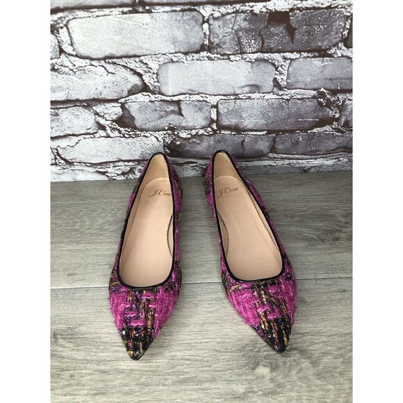 J. Crew K2904 Pink Fresh Berry Tweed Pointed Toe Flats Women’s Sz 7M US/38EU - Picture 2 of 16